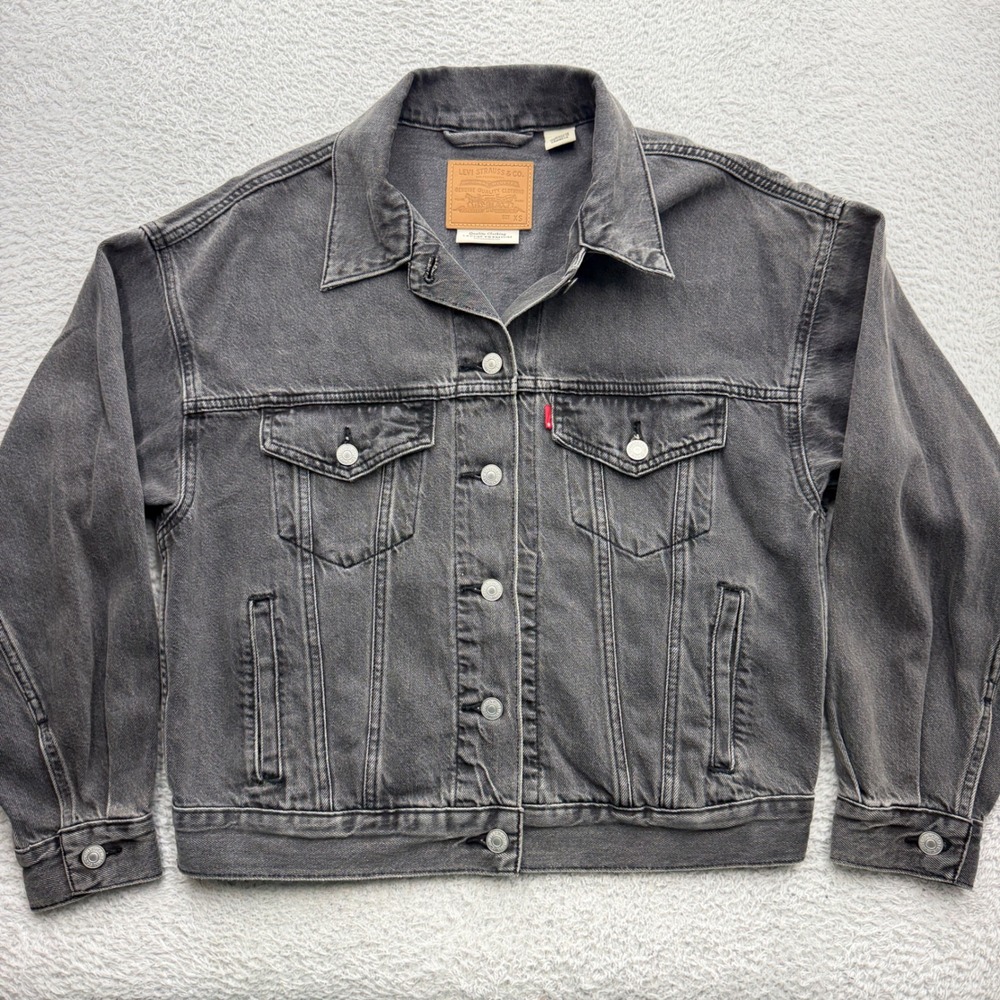 Levis Premium Womens XS Relaxed Trucker Denim Jacket Washed Black Gray 11791